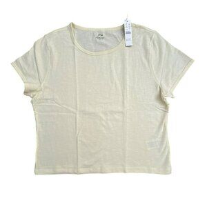 J.Crew Women Organic Slub Cotton T-Shirt Large Yellow Crew Neck Short Sleeve NWT